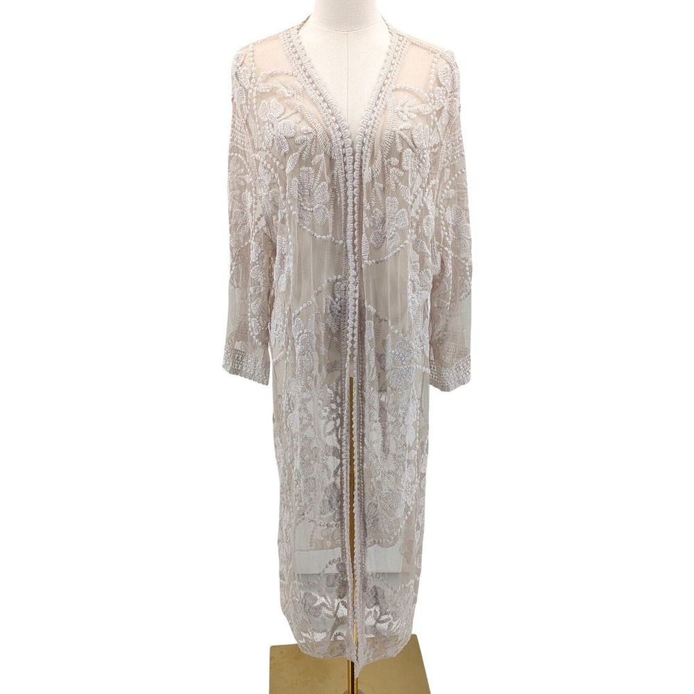 Lace Duster Kimono Sheer Embroidered Floral Boho Romantic Open Front XXL